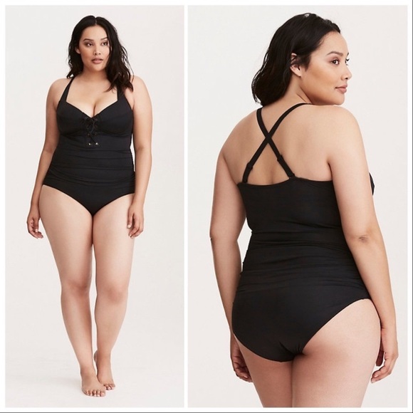 Torrid Black Lace Front One Piece, 5X. - Picture 2 of 7